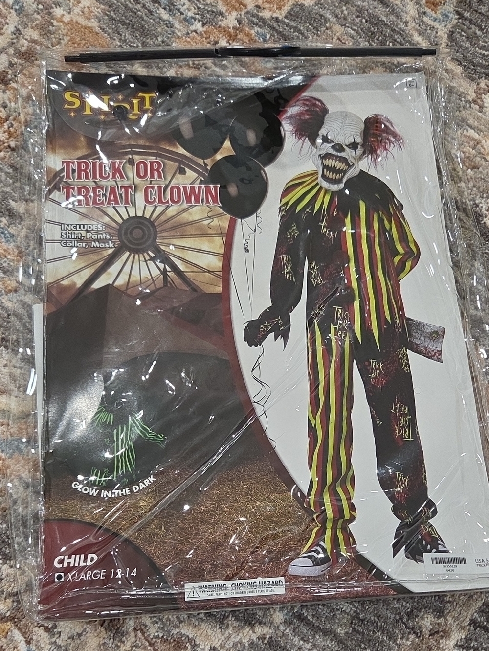 Trick or Treat Clown Kids Costume - Black & Yellow, Glow In The Dark
